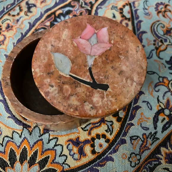 Vintage Pearl inlay and marble / stone jewel box - Picture 2 of 10